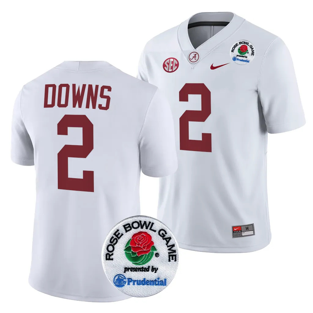 Men's Alabama Crimson Tide Caleb Downs #2 White 2024 Rose Bowl Playoff NCAA College Football Jersey